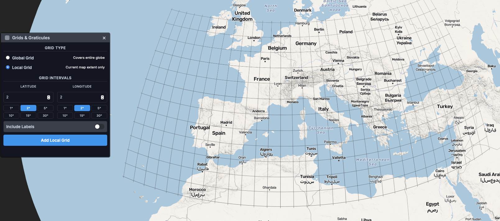 GeoGrid control with coordinate grid overlay