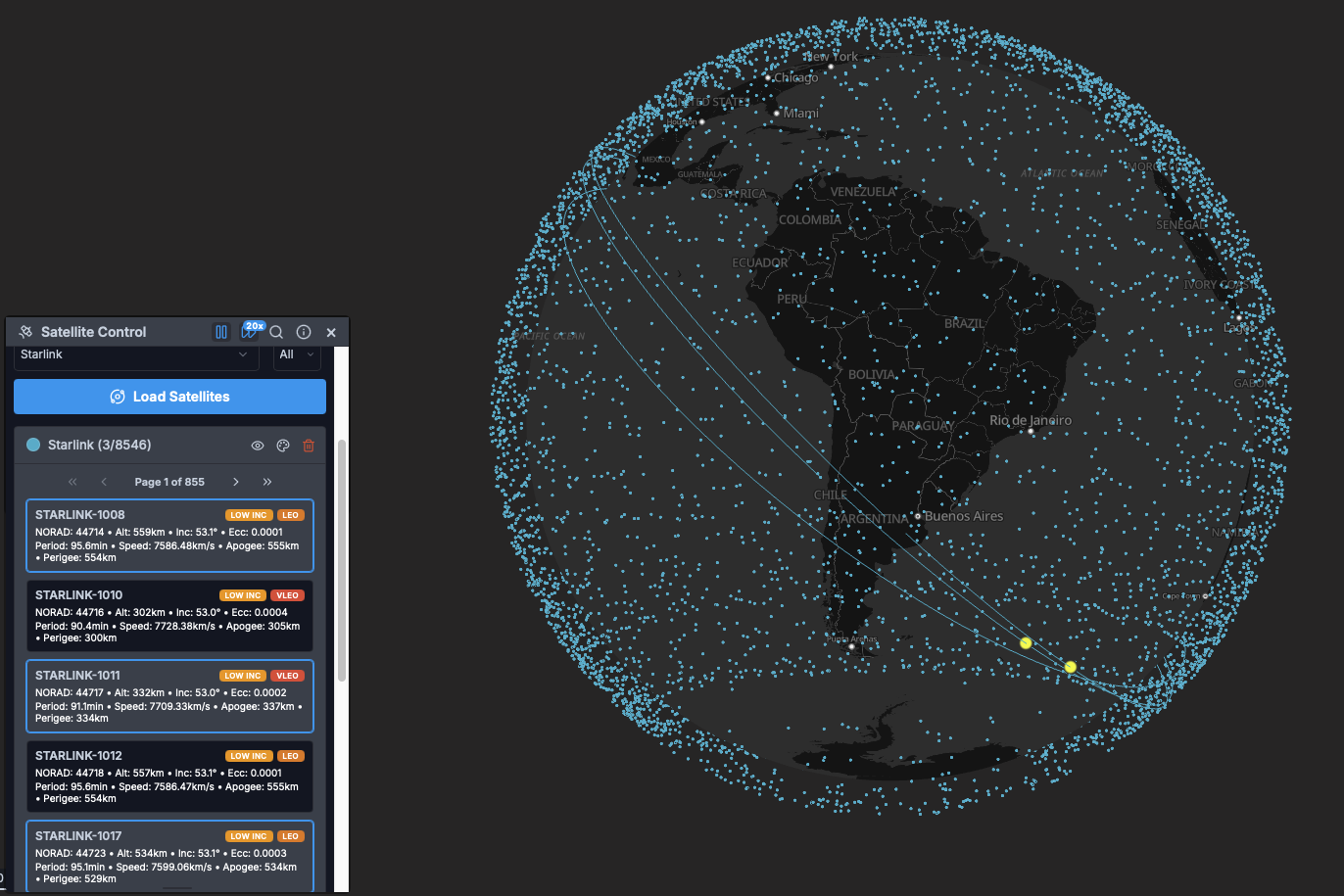 Satellite Tracker showing real-time orbital paths