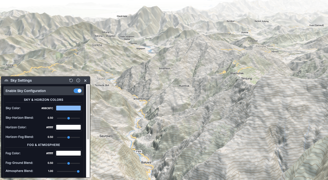 Sky Settings control for atmospheric rendering