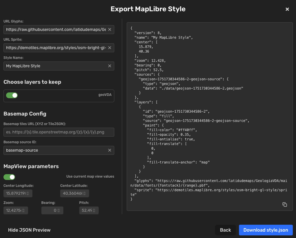 json export preview